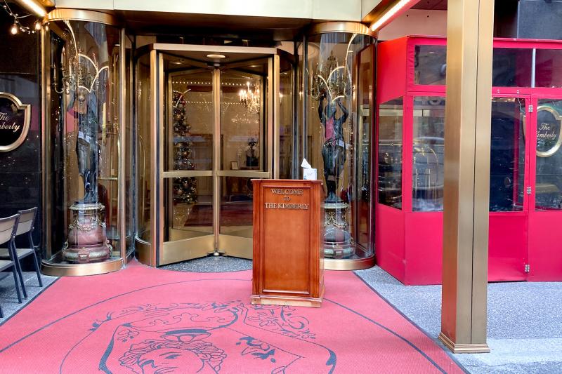 Hotel entrance with revolving doors