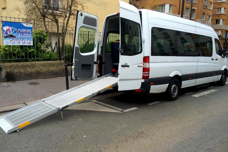 The accessible van is equipped with a ramp entrance on the back