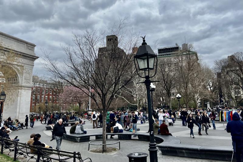 Crowds gather in the popular Washington Square Park.