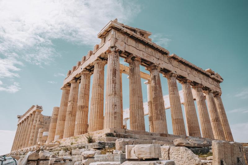 Athens Parthenon, with its iconic pillars.
