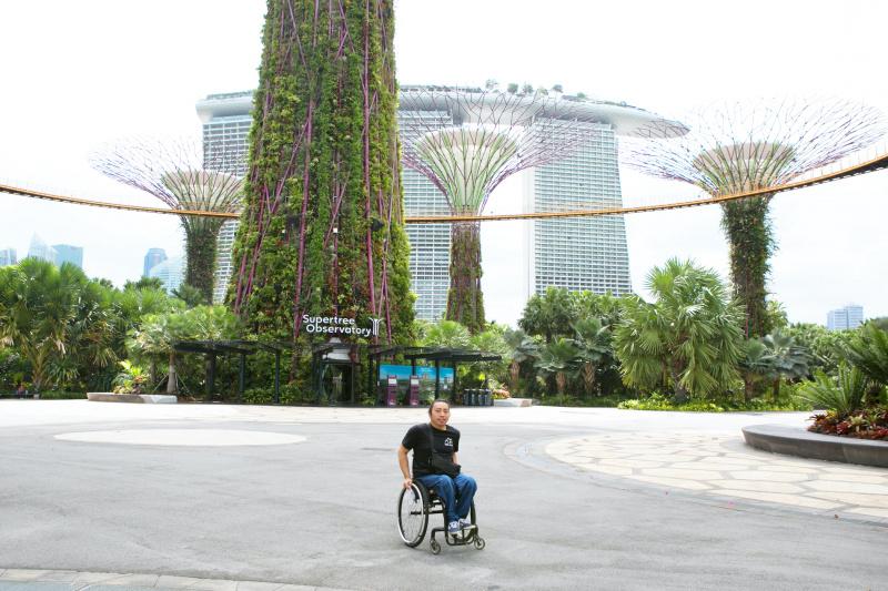 A wheelchair user explores Gardens by The Bay