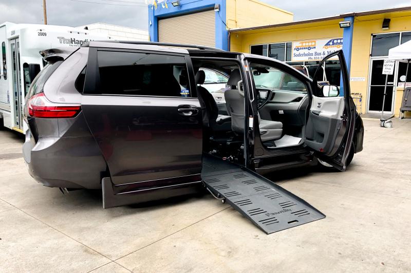 The accessible van has a ramp to enter on the side