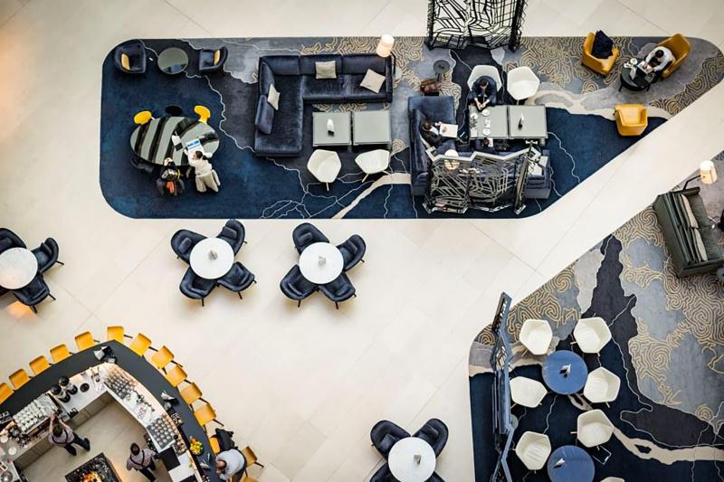 Bird's eye view of the lobby lounge area