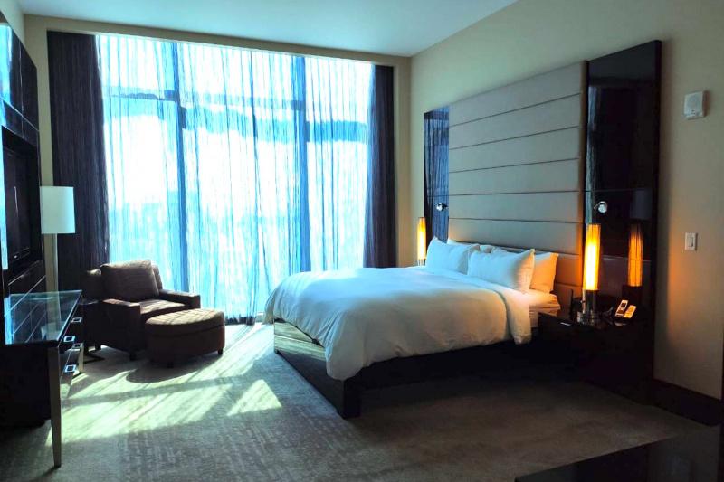 Accessible king room features a king sized bed.