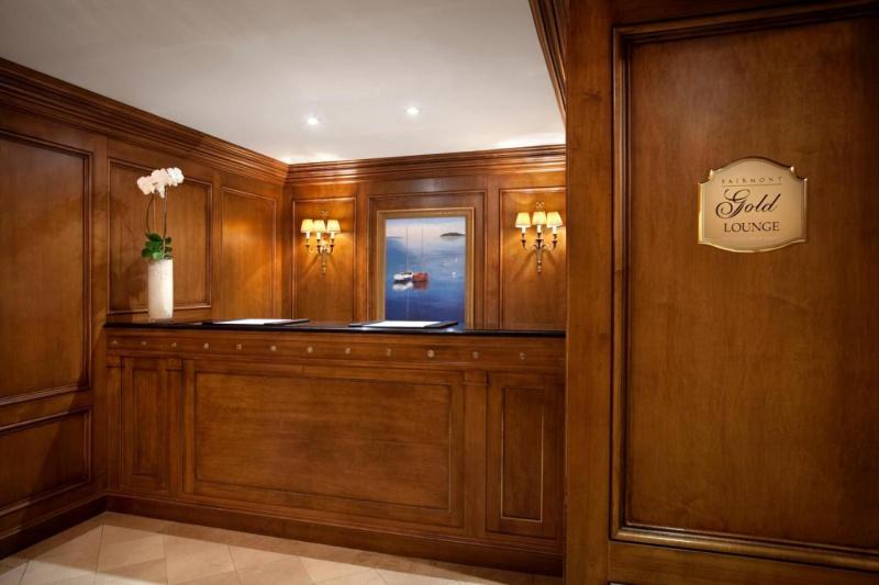 Front desk area with wood paneling