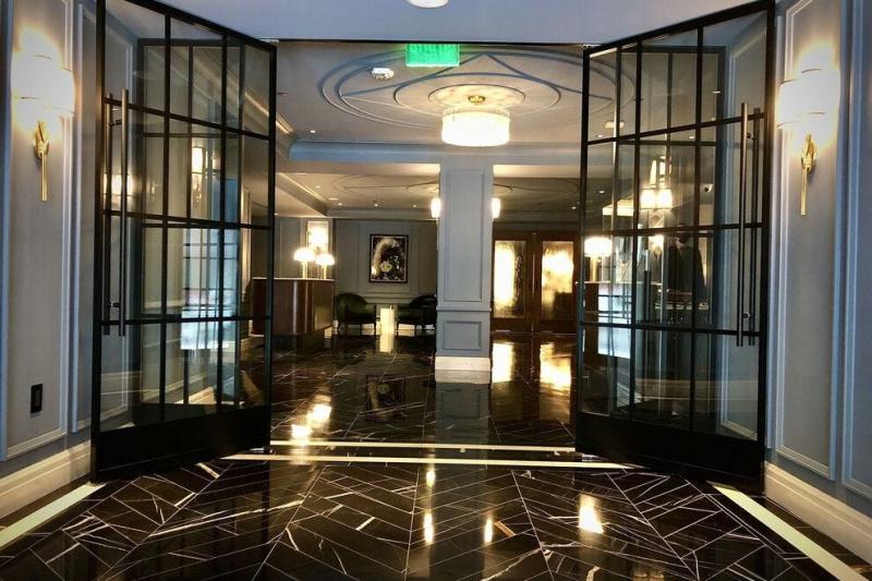 Entrance to lobby with marble floor