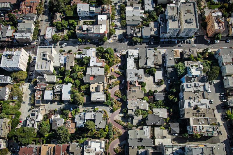 Aerial view of Lombard Street