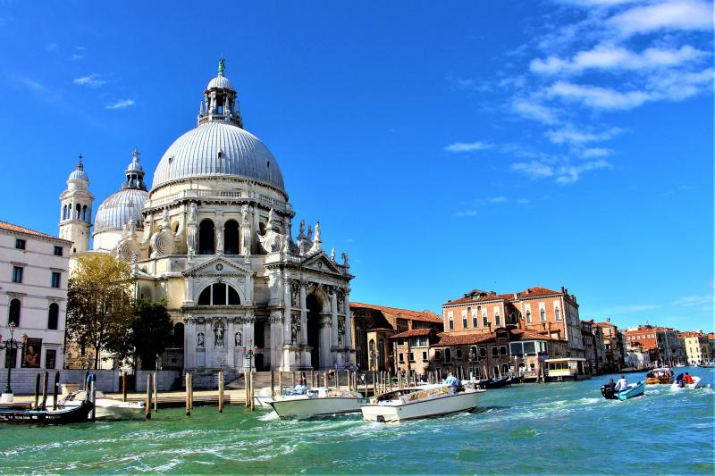 Church of Santa Maria della Salute with neighboring canals and ancient architecture