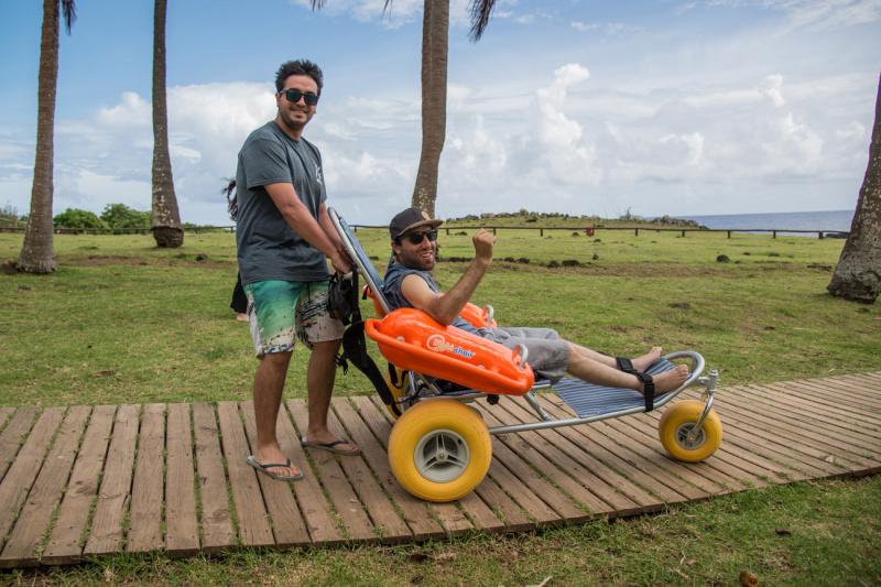 Anakena beach access and amphibious wheelchair