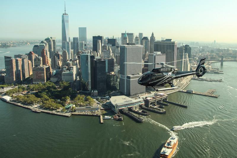 Aerial view of Manhattan from a helicopter.