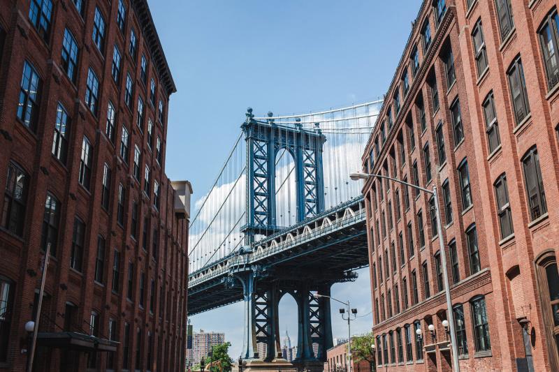 Brooklyn street with city views