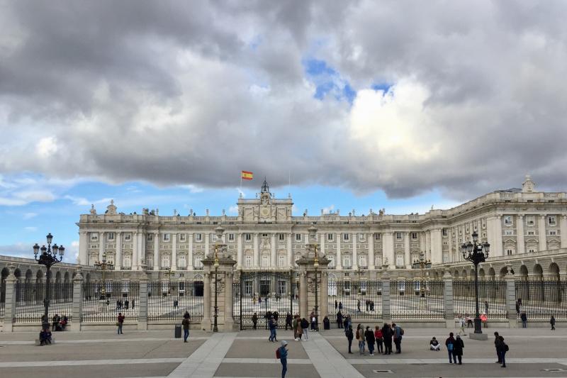Royal Palace of Madrid with a paved exterior.