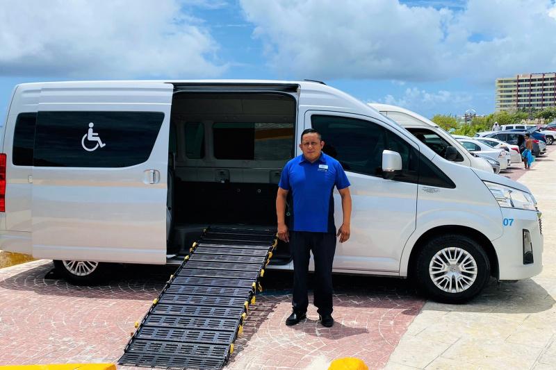 The accessible van is equipped with a ramp entrance on the side.